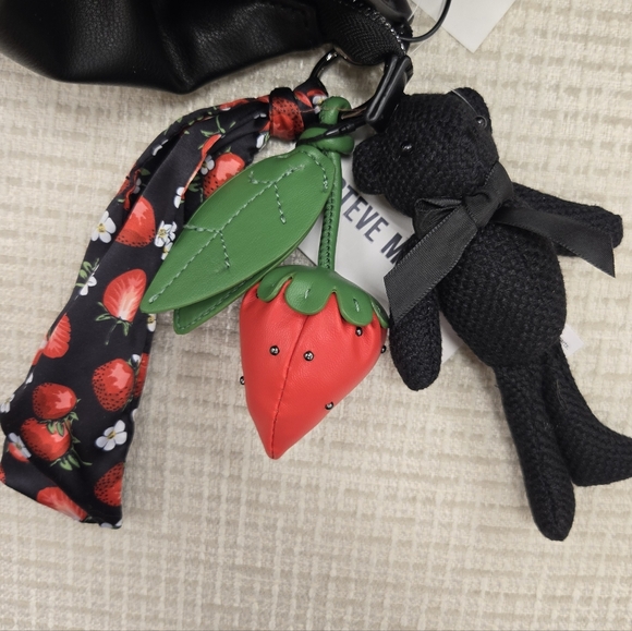 Steve Madden Black Hobo Bag with Strawberry Charm - Picture 3 of 5